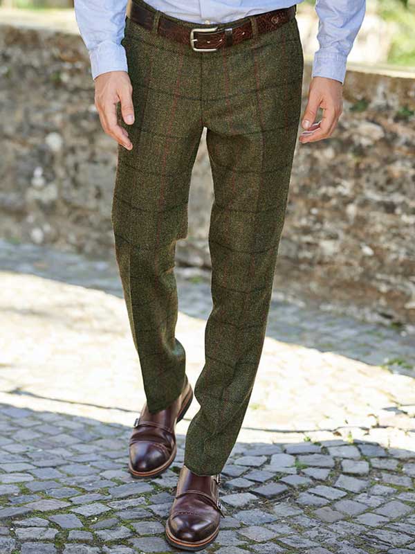Harris Tweed Hose ''Mr. Miller " Im Green Overcheck