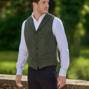 Harris Tweed Weste ''Wales'' In Green Island Herringbone