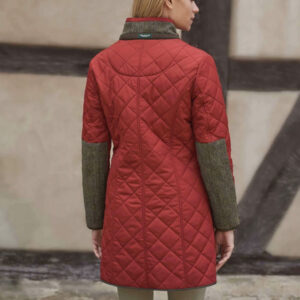 Steppmantel ''Gabby'' Mit Tweed Besatz In Red Dahlia