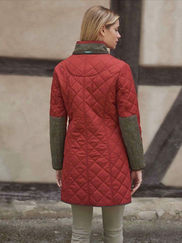 Steppmantel ''Gabby'' Mit Tweed Besatz In Red Dahlia