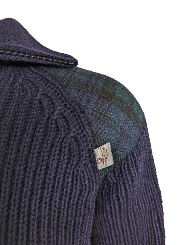 Pullover mit Reißverschluss und Harris-Tweed-Applikationen, Marineblau