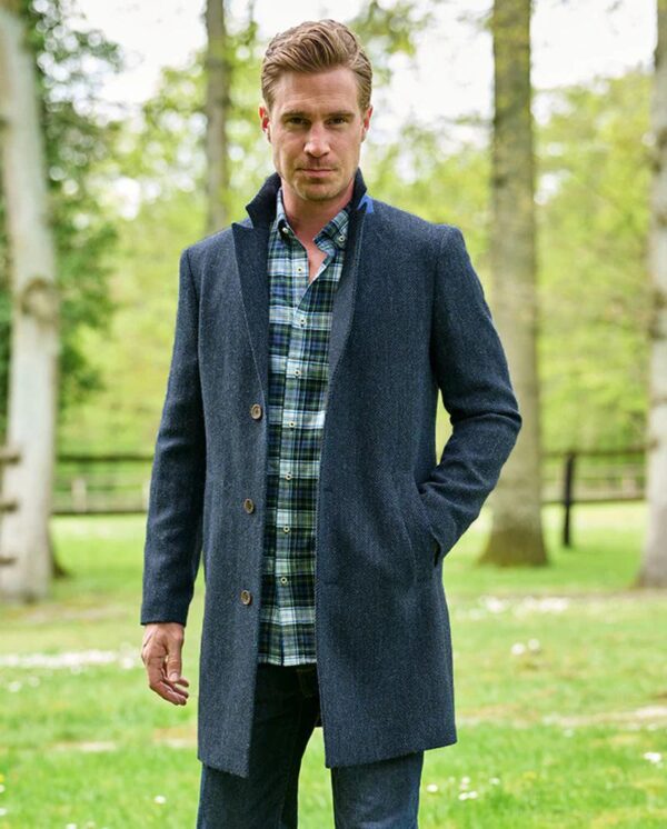 Harris Tweed Blazermantel “Barney” Für Herren In Blue Herringbone
