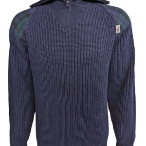Pullover mit Reißverschluss und Harris-Tweed-Applikationen, Marineblau
