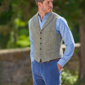 Harris Tweed Weste "Wales" In Multi Green Tweed