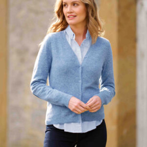 Merino-Weste Mara The Cardigan mit Harris Tweed Details in Blau