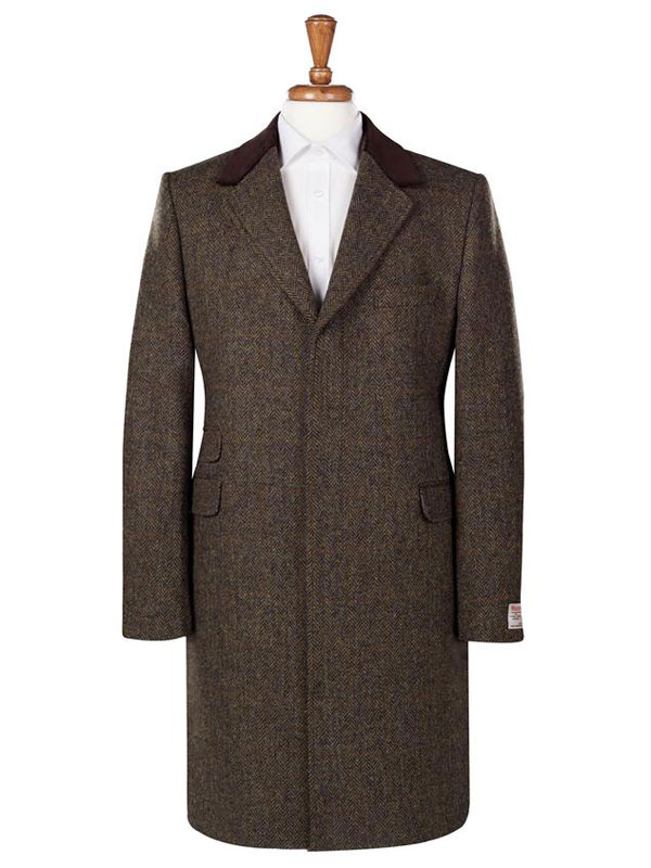 Harris Tweed Overjas, Chelsea Overcoat - Brown
