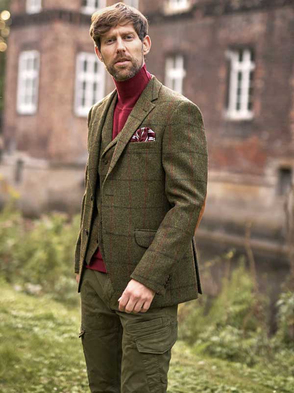 Harris Tweed Sakko ''London'' In Green Overcheck