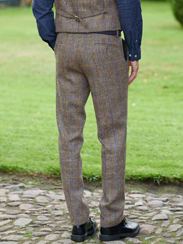 Harris Tweed Hose ''Mr. Miller " In Green-Blue Herringbone