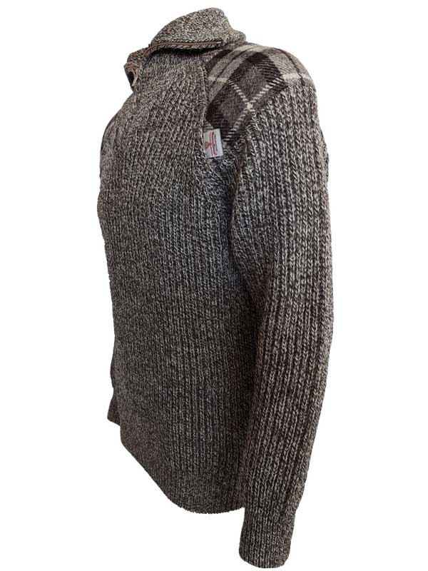 Pullover mit Reißverschluss und Harris-Tweed-Applikationen, Natur