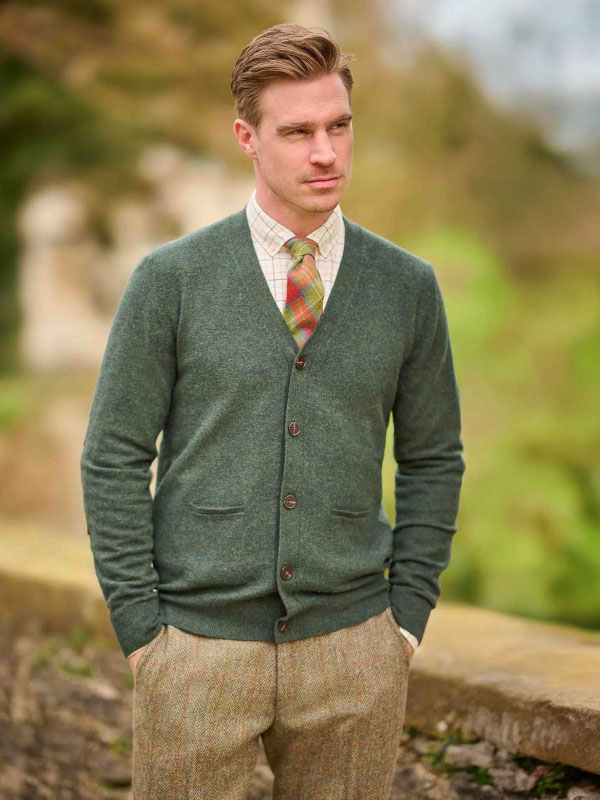 Herren Merino-Strickjacke ''The Cardigan'' In Forrest Green