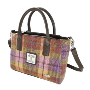 Harris Tweed 'Brora' Small Tote in Peach and Purple Tartan