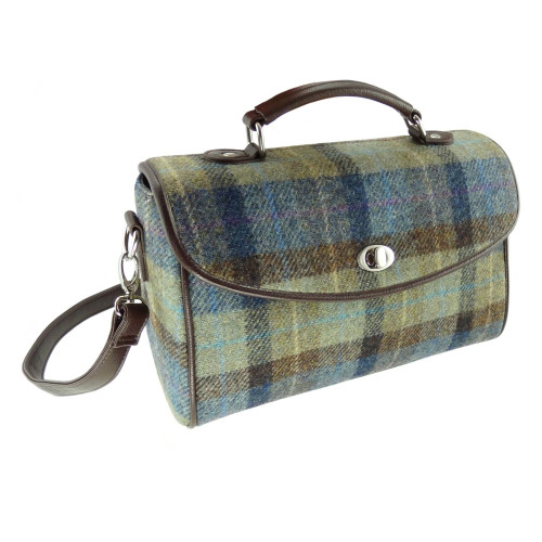 Klassische Harris Tweed Handtasche in Beige-Blau-Karo