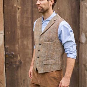 Harris Tweed Weste ''Wales'' In Sand Herringbone