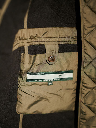 Steppjacke ”Boston” in oliv mit Tweed Applikationen