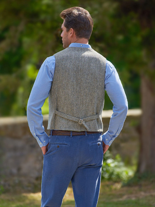 Harris Tweed Weste "Wales" In Multi Green Tweed