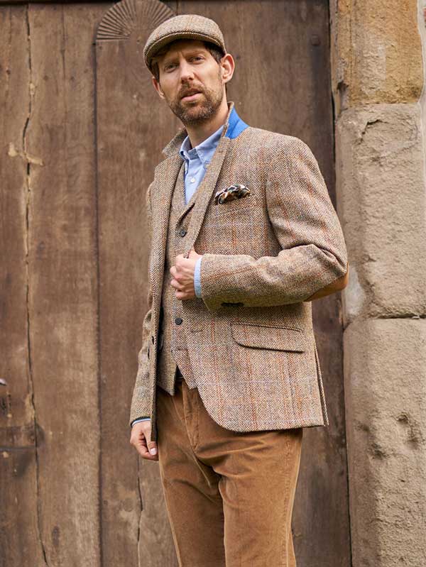 Harris Tweed Sakko ''London'' In Sand Herringbone