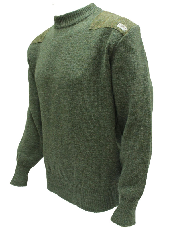 Rundhalspullover mit Harris-Tweed-Applikationen, Derby Tweed