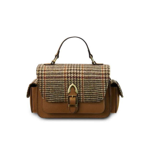 Harris Tweed Crossbody, The Melrose, Beigefarbener Hahnentritt