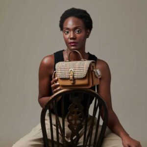 Harris Tweed Crossbody, The Melrose, Beigefarbener Hahnentritt