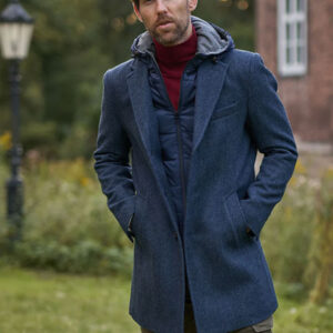 Herren Kurzmantel ”Flynston” Mit Westeneinsatz In Blue Herringbone