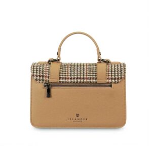 Harris Tweed Clutch, The Leather Medium Satchel, Islander, Beigefarbener Hahnentritt