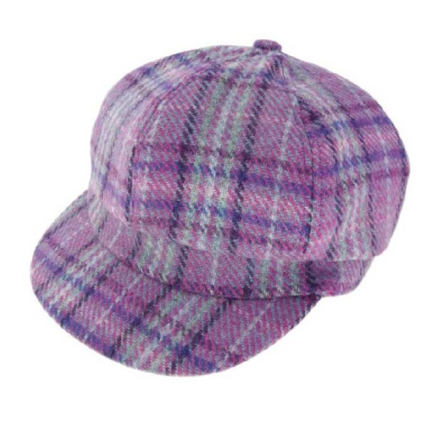 Harris Tweed Damenmütze, Einheitsgröße, lila-mintfarben kariert