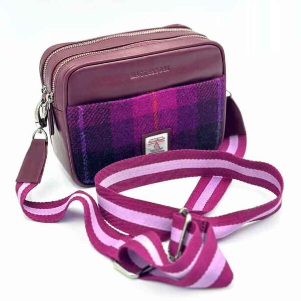 Harris Tweed Kameratasche in Lila-Karo