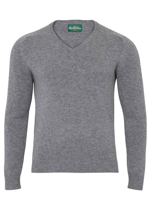 Alan Paine Lammwolle Pullover Rondhals Grau