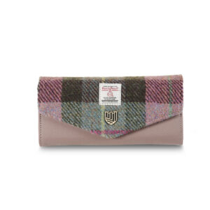 Harris Tweed Geldbörse, The Large Clasp, Rosa-Grünes Tartan
