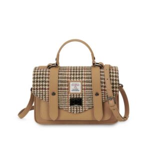 Harris Tweed Clutch, The Leather Medium Satchel, Islander, Beigefarbener Hahnentritt