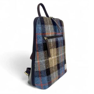 Harris Tweed Rucksack in Blau/Braun kariert