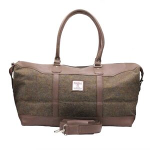 Harris Tweed Brodie Leder-Reisetasche, Braun-Mix