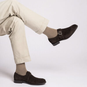 Loake Dark Brown Suede Strap Monk Shoe Claridge G fit Welted rubber sole