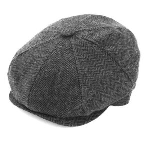 Plain Eight Panel Herringbone Cap Grey