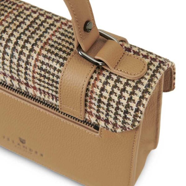 Harris Tweed Clutch, The Leather Medium Satchel, Islander, Beigefarbener Hahnentritt