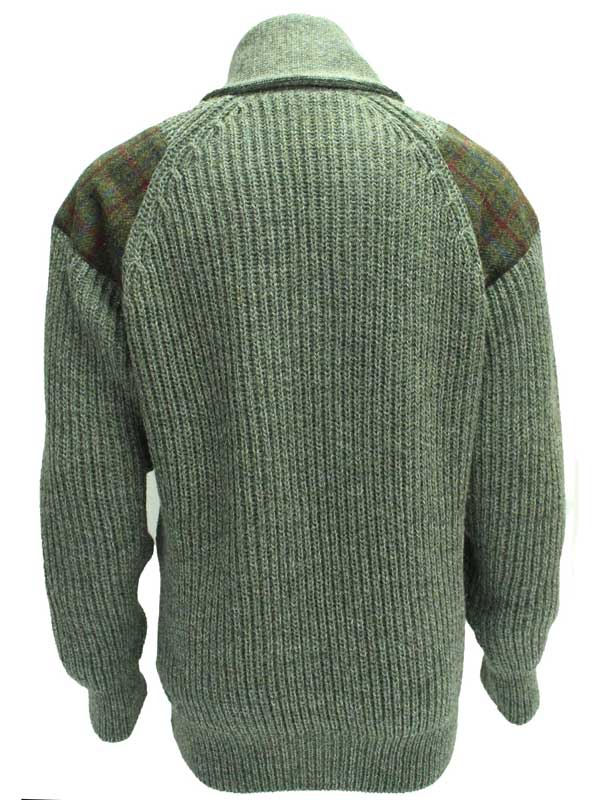 Grobstrickpullover mit Schalkragen und Harris-Tweed-Einsätzen (Derbytweed)