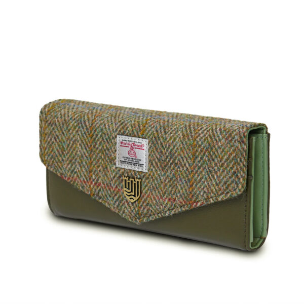 Harris Tweed Geldbörse, The Large Clasp, Kastanien-Fischgrätenmuster