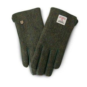 Damen Harris Tweed Handschuhe Dunkelgrünes Fischgrätmuster