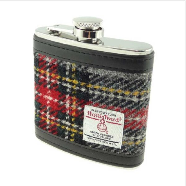 Harris Tweed 6oz Flachmann, Grau-Rot Kariert
