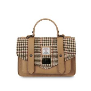 Harris Tweed Clutch, The Leather Medium Satchel, Islander, Beigefarbener Hahnentritt