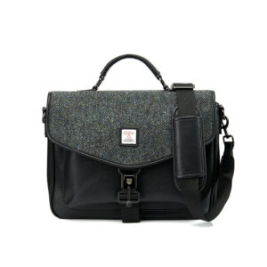 Harris Tweed Laptoptasche, Schwarz-Grau Fischgrätmuster