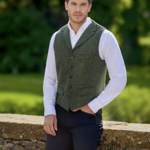 Harris Tweed Weste ''Wales'' In Green Island Herringbone