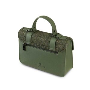 Harris Tweed Clutch, The Leather Medium Satchel, Islander, Dark Green Fischgrätmuster