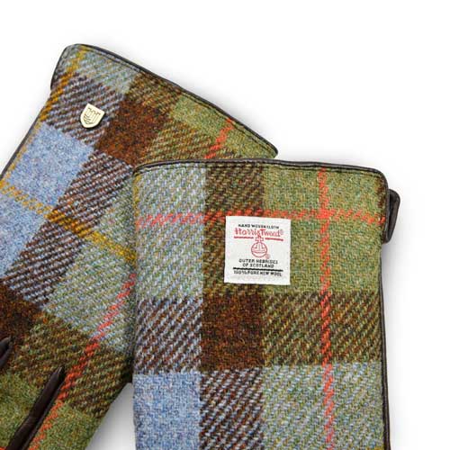 Herren Harris Tweed Handschuhe im Kastanienblauen Tartan