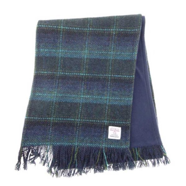 Harris Tweed Schal In Blau Mit Türkisfarbenem Karomuster