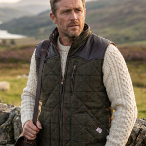 Gefütterte Harris Tweed Weste “Levi” In Green Overcheck