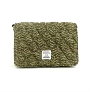 Harris Tweed Stepp-Schultertasche in Country Green