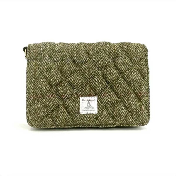 Harris Tweed Stepp-Schultertasche in Country Green