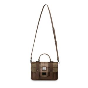 Harris Tweed Clutch, The Leather Medium Satchel, Islander, Kastanientartan
