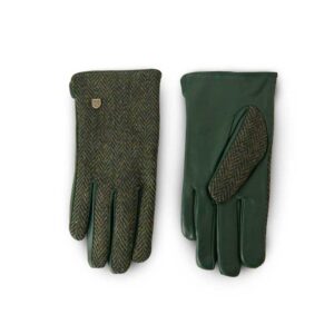 Damen Harris Tweed Handschuhe Dunkelgrünes Fischgrätmuster